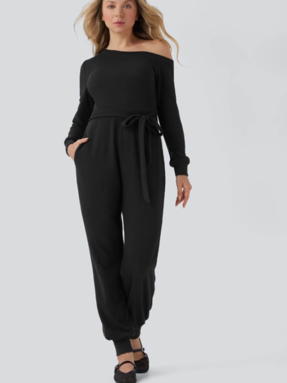 HALARA Off-Shoulder Jogger Jumpsuit with Pockets